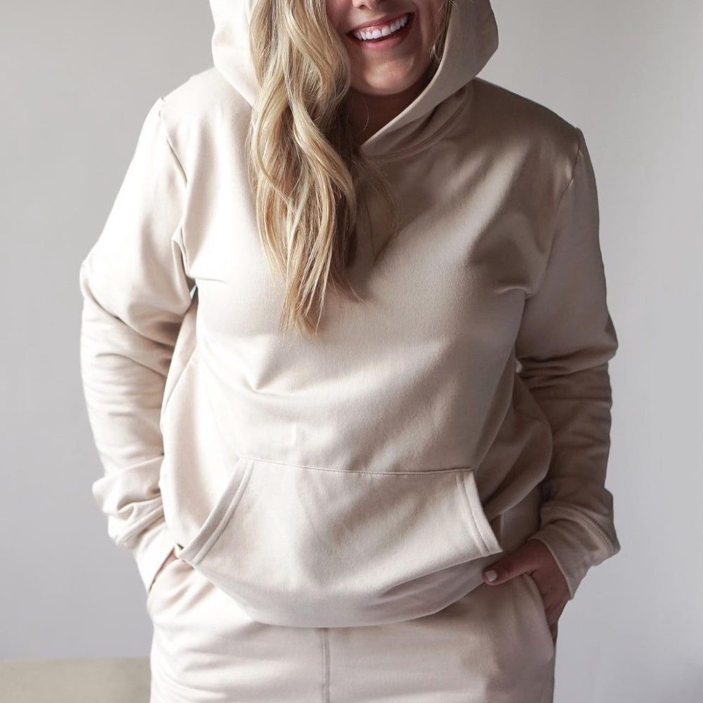 SOLD Os & Oakes Bamboo Hoodie Cream Made in Canada Soft Fleece Pullover XL